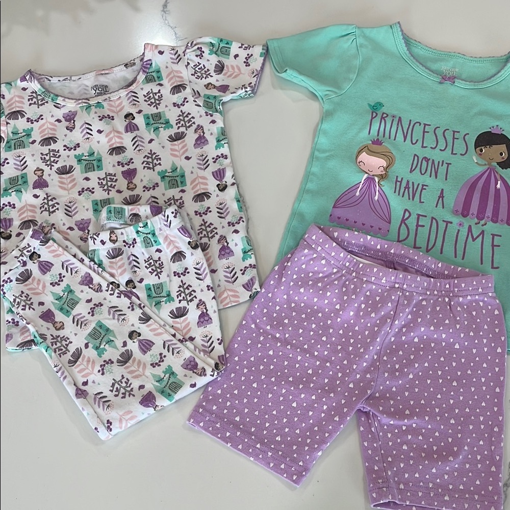 Princess Pajama Set for Kids - Green and Purple